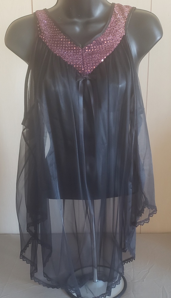 2PC PURPLE SOFT METALIC COLLAR BABYDOLL WITH PANTY